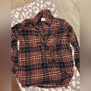 Plaid Lace-Up Women's Top